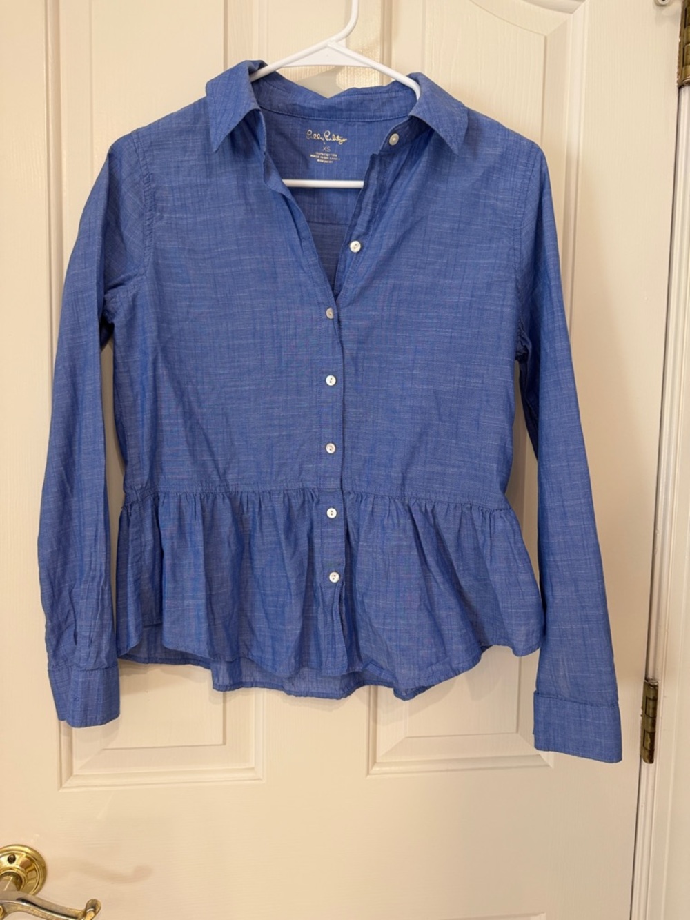 Like New XS Lilly Pulitzer Blue Button-Down Peplum Shirt